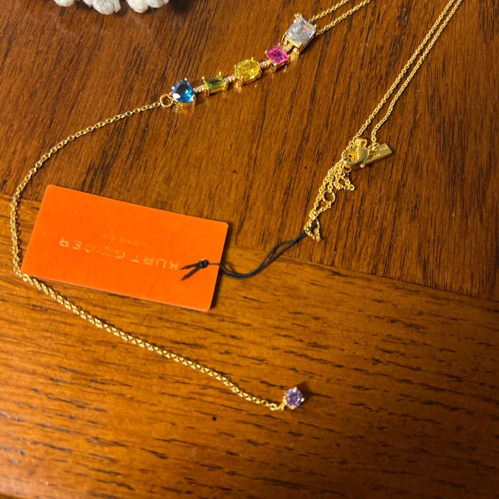 Kurt Geiger CZ Station Y Drop Necklace Multicolor Stones - Picture 5 of 5